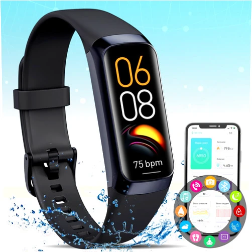 KYUHJU Fitness Activity Tracker for Men Women,Smart Watch with Blood Pressure Monitor Heart Rate Sleep Monitor IP67 Waterproof Pedometer Step Counter Calorie Tracker Health Watch for Android iOS Phones Black