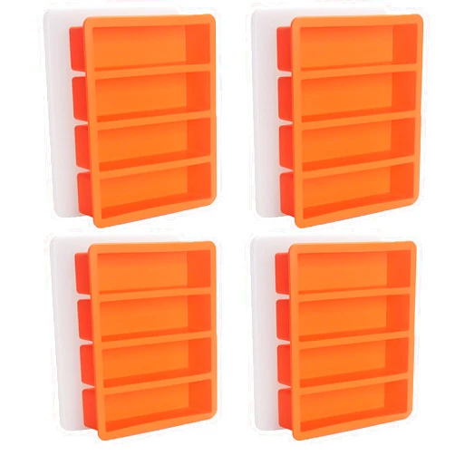 BECOKIT Silicone Ice Cube Molds Widely Use 4 Packs,Ice Cube Tray for Whiskey, Butter Mold,Freezer Molds for Soups and Sauces(Orange)