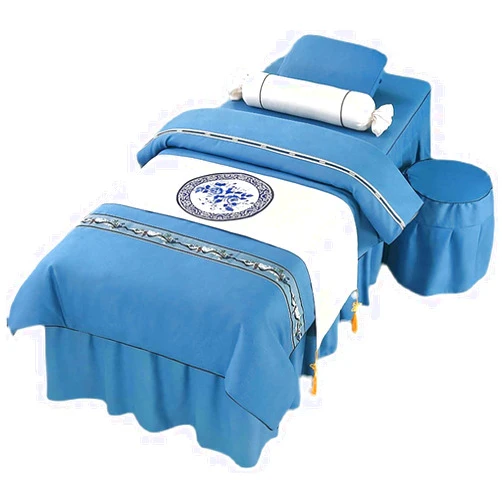 MADPET 4-Piece Art Massage Table Sheet Skirt Set - 4-Piece Beauty Bed Cover Four Seasons Universal Pure Cotton and Linen European Massage Physiotherapy Bed Cover (Color : Blue, Size : 70 * 190cm)