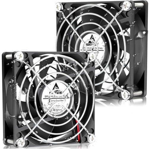 GDSTIME Waterproof Fan 80mm x 25mm IP67 Rating 24V Small Dual Ball Bearing Brushless DC Case Fans 2 Pin for RV Fridge Cooling Mini Greenhouse Ventilation, 2-Pack