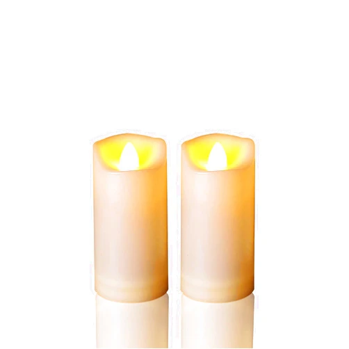2WDECOR 2-Pack Waterproof Outdoor Battery Operated Flameless Candles with Timer, Realistic Flickering Plastic Electric Slim LED Pillar Lights for Birthday Wedding Christmas Decor Gifts 2x4 Inches
