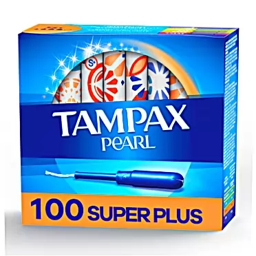 Tampax Pearl Tampons Super Plus Absorbency, 100 Count, BPA-Free Plastic Applicator and LeakGuard Braid, Unscented, 50 Count, Pack of 2 (100 Count Total)