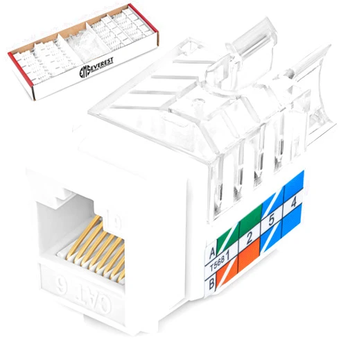 Everest Media Solutions 45° Angled CAT6 Keystone Jack in White - Slim Profile RJ45 Ethernet Connector - Compatible with 45° Angled Speed Termination Tool - 45Term (B0BL3GS7ZY) - 20-Pack