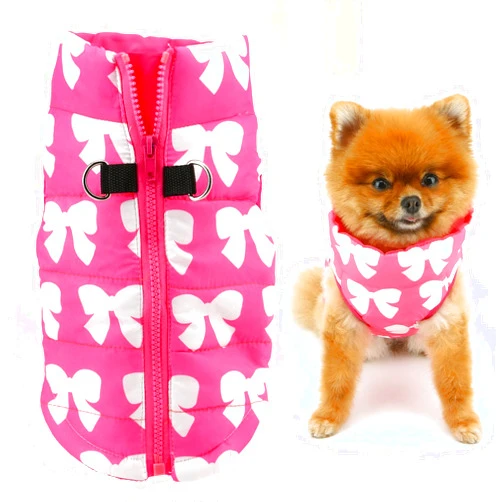 SMALLLEE_LUCKY_STORE Pet Water Resistant Winter Jacket Vest with D-Ring for Small Dog Cat Zip-up Padded Puppy Coat Chihuahua Yorkie Kitten Warm Clothes, Hot-Pink, S