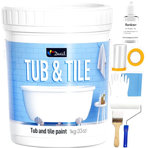 DWIL Tub and Tile Refinishing Kit, Quick-Dry Tile Paint for Wall & Floor, Sink Bathtub Paint for Bathroom, Kitchen, Toilets, Water Based, Semi-Gloss White, 50-55sq.ft