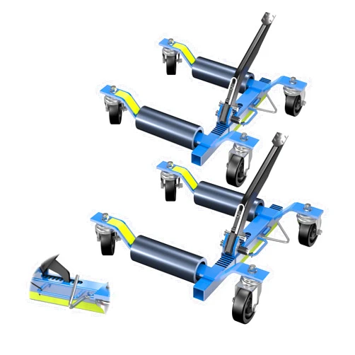 LARBANKE Car Wheel Dolly Jack 2 Set,1500LBS Capacity Mechanical Car Dolly Lifter with Foot Pedal and Steel Rollers,Ratchet Type Skate Wheel Jack with Reflective Tape,for Vehicle Lift Positioning,Blue