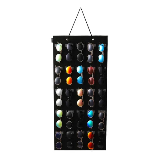 KGMCARE Sunglasses Organizer Storage- Hanging Eyeglasses Wall Pocket Mounted,Eyewear Display,25 Slots (Black, Large)