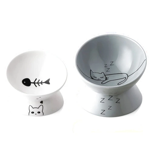SWEEJAR Ceramic Raised Cat Bowls 5 oz + 10 oz, Slanted Cat Dish Food or Water Bowls