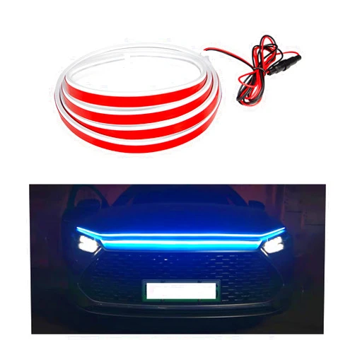 Dickno 79'' Car Hood Light Strip, Flexible Dynamic Daytime Running Light Strip, Waterproof Auto LED Strip Light with Fuse Protection, Universal Exterior Decor for Most Vehicles (Ice Blue)
