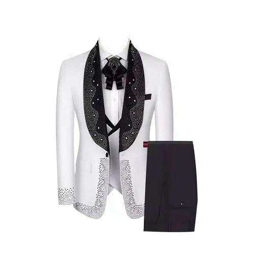 Homhous Luxury Men's Rhinestone Tuxedo Suit 3-Piece Set for Wedding Prom Parties