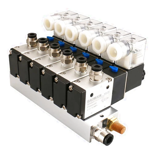 Baomain 6 Space Pneumatic Solenoid Valve 3V210-08 220V AC PT1/4 2 Position 3 Way with Base Muffler Quick Fittings Set