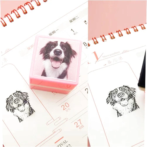 Ggtg Custom-Made Pet Portrait Stamp DIY for Dog Figure Seal,Personalized face Stamps self Inking,Custom pet Portrait Stamp, Animal Lover Gifts (Pink)
