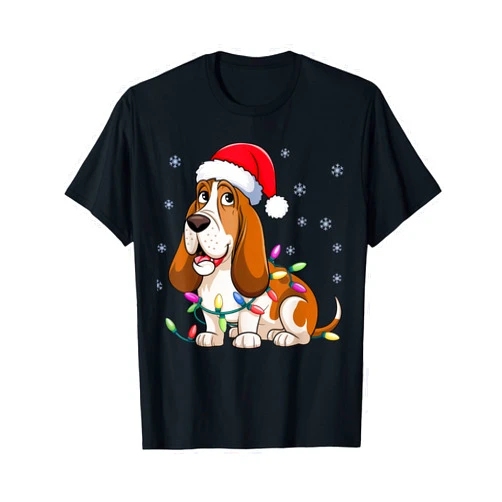 Basset Hound Dog Lover Owner Basset Hound Christmas Lights Xmas Dogs Gifts for Men Women T-Shirt