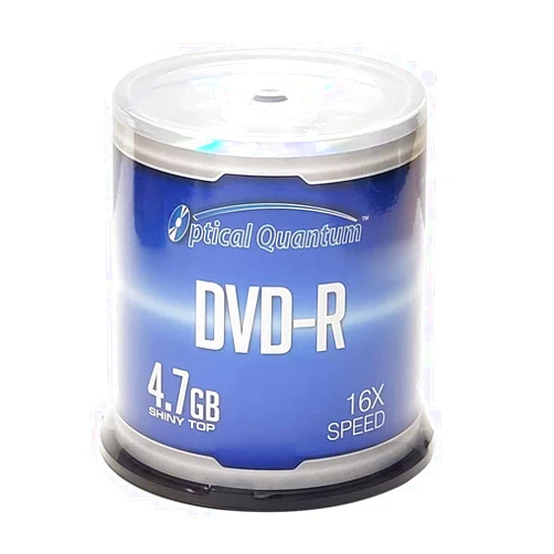 Optical Quantum DVD-R 4.7GB 16x Shiny Silver Top Media Disc - 100 Disc Spindle (FFP) OQDMR16ST-BX