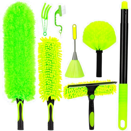 CALBEAU 15Foot High Reach Dusters for Cleaning with 7.8 FT Extension Pole, Duster Kit with Cobweb Duster, Ceiling Fan Ceaner Duster, Blind Duster and Window Squeegee