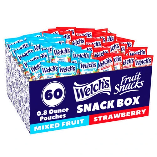 Welch's Fruit Snacks, Mixed Fruit & Strawberry Snack Box, Gluten Free, 0.8oz Snack Packs (Pack of 60)