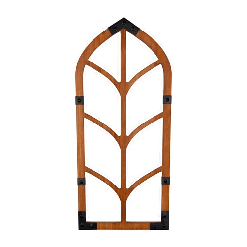 Motley Lane Farmhouse Wood and Metal Window Arch Wall Decor - Dark Natural Wood with Metal Edge Accents - Rustic Accent Piece for Living Room, Bedroom, Study, Hallway, Entryway, Dining Room