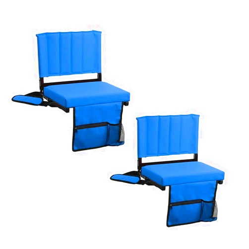 Amazing for less Stadium Seat for Bleachers with Padded Cushion Foldable Stadium Seat Chairs with Back Support, Shoulder Strap, Built-in Cup Holder (Blue, 2-Chairs)
