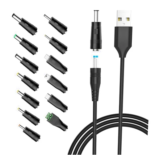 Powseed 5V Universal DC Power Cable, USB to DC Charging Cord with 13pcs adapter plugs for Webcam Router, Power Bank, Toy, Recorder, Bluetooth Speaker, Scanner, DVR, Hard Disk Box, USB-HUB etc.