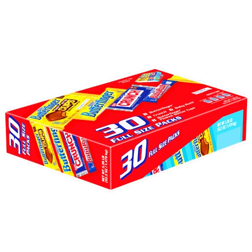 Butterfinger, CRUNCH, Baby Ruth And 100 Grand, Assorted Full Size Chocolate Candy Bars, Easter Basket Stuffers, 51 oz, Bulk 30 Pack