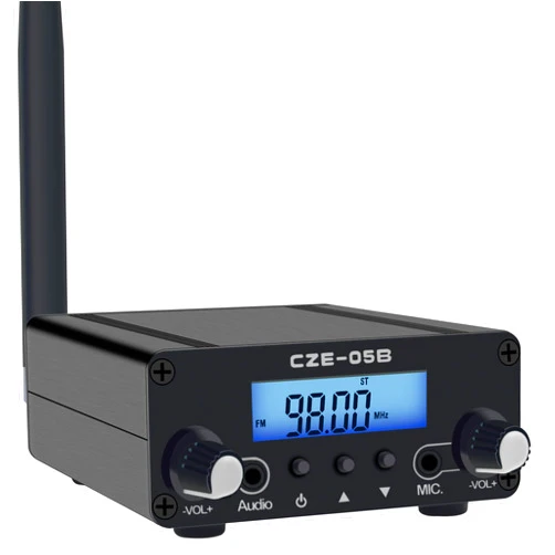 BaseWish 0.5W 0.1W Long Range FM Transmitter with LCD & 3.5mm Audio Cable - Ideal for Drive-in Church, School & Supermarket Events, Light Shows & Fireworks Display - Black