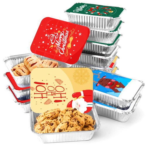 XIAFEI Kitchen Christmas Cookie Tins, 32 Piece, Foil Pans with Covers Takeout Pans for Holiday Festival Christmas,For Gift Giving in 4 Holiday Designs-5