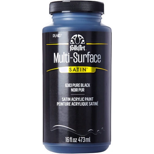 FolkArt Multi-Surface Satin Acrylic Paint in Assorted Colors, 16 oz, Pure Black 16 Fl Oz