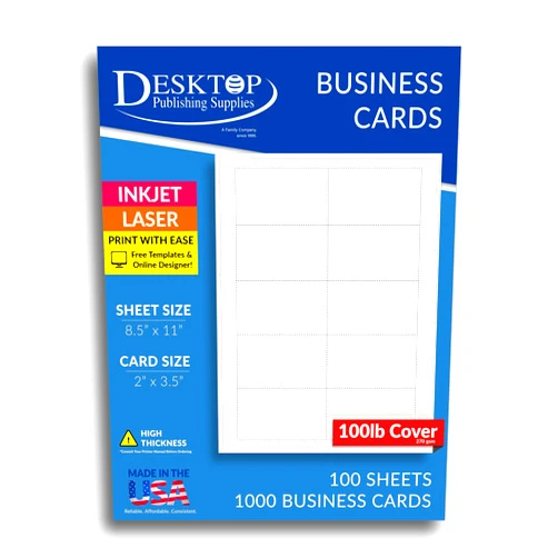 Desktop Publishing Supplies Extra Thick Heavyweight White Blank Business Card Paper - 100 Sheets / 1000 Business Cards - 100lb Cover / 270 gsm - Inkjet & Laser Printer Compatible - Standard 3.5 x 2 Inches