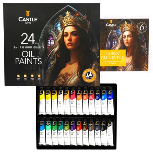 Castle Art Supplies 24 x 12ml Oil Paint Set | Great Value Set for Adult Artists, Beginners and Advanced | Vibrant Variety of Smooth-to-use Colors | In Impressive Presentation Box With Tutorial (New)