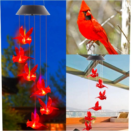 TSIPEKLO Cardinal Solar Wind Chimes for Outside, Solar Cardinal Bird Wind Chime, Cardinal Wind Chimes Solar Lights, LED Windchimes Outdoor Hanging Garden Decor Gifts for Mother Mom Grandma Women