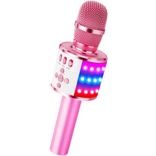 BONAOK Karaoke Microphone for Kids & Adults - Bluetooth Microphones Singing Mic with Disco Lights, Echo Effect, Built-in Speaker Portable Karaoke Player for Party Travel Gifts Q78(Light Pink)
