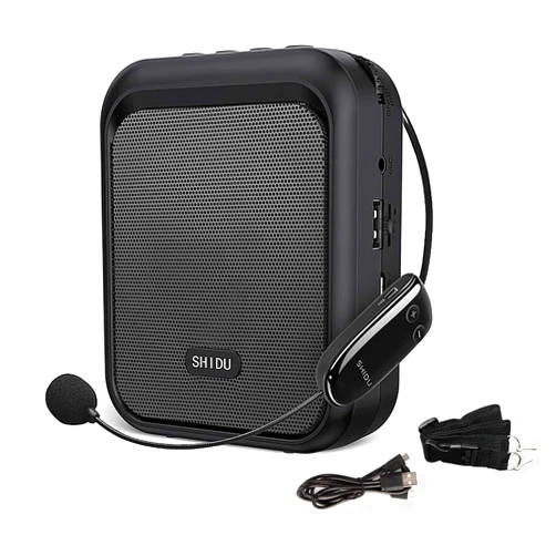 SHIDU Mini Voice Amplifier Portable Bluetooth Speaker with UHF Wireless Microphone Headset 10W 1800mAh PA system Supports MP3 Format Audio for Teachers, Coaches, Training, Tour Guide.