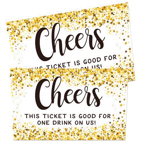 BUTIKUMI Pack 50 Drink Tickets for Events, Drink Tickets, Gold Star Cheers- Free Drink Tickets, Drink Ticket Coupons for A Free Drink at Wedding Birthday Party.