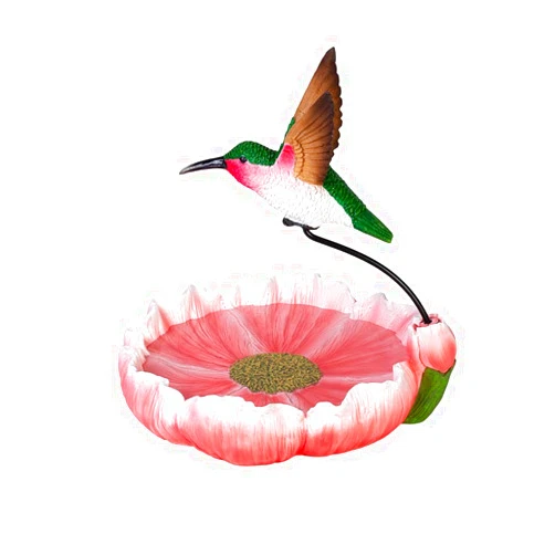 Qipade Hummingbird Bird Bath Bowl, 10'' Resin BirdBaths for Outdoors Flower-Shape Birdbath Bowl for Garden, Patio, Bird Lovers Gift