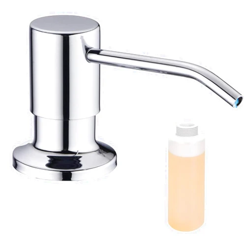 Alwanta Built in Soap Dispenser for Kitchen Sink, Chrome Stainless Steel Countertop Pump Head (Plastic Built-in), Dish Soap Hand Lotion Dispenser with Refillable 17OZ Bottle (Chrome)