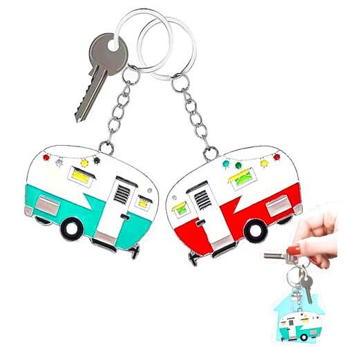 TrustBlai 2 Pack Camper Keychain Set Happy RV Camper Keyring Couples Camping Accessories for Men Women Travel Trailers