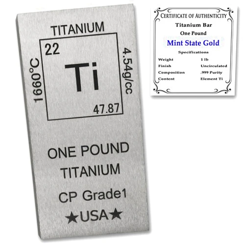 MINT STATE GOLD 1 lb Titanium Bar Bullion Paperweight - 999 Pure Chemistry Design with Certificate of Authenticity (1 Pound)