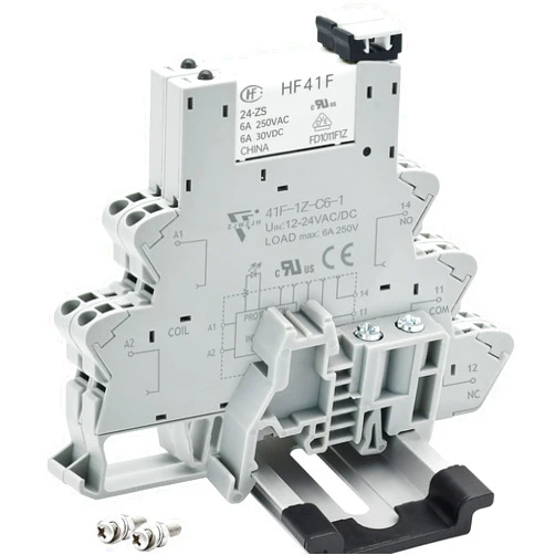 ZJWZJH (2Pcs) Electromagnetic Power Relay for PLC;24V Relay Din Rail;Silm; 24VDC and 24VAC Both; HF41F/24-ZS 5 Pin SPDT with Push in Socket;Max 6A 250VAC