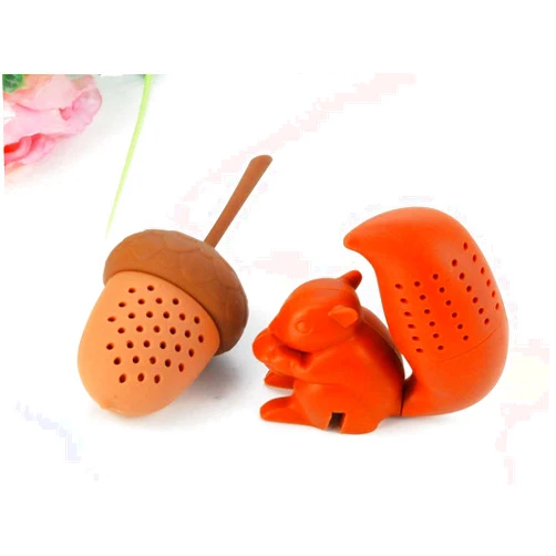 ARTIWARE Cute Squirrel Shape & Acorn Nut Tea Infusers set Loose Leaf Strainer Herbal & Fruit Tea Filter Diffuser Food Grade Silicone in brown Lot of two Nature Wildlife