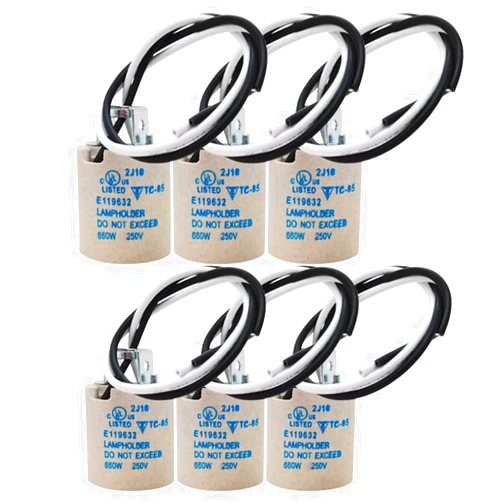 ECHENLED E26 Light Socket, ECHENLED JX-970F E26 Socket Ceramic Standard Medium Screw Socket E26 E27 Bulb Lamp Holder with Wire Lead for Halogen Incandescent LED Light Bulb (6) Pack.