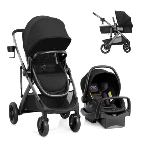 Evenflo Pivot Suite Travel System with LiteMax Infant Car Seat with Anti-Rebound Bar Dunloe Black
