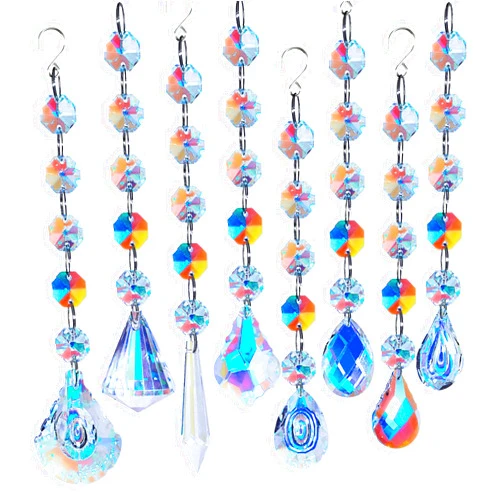 ZAfOSIN Sun Catchers with Crystals, 8 Pcs Hanging Crystals Suncatchers for Windows, Sun Catchers Indoor Window Prism Suncatcher Chandelier Ornament Home Garden Christmas Decoration