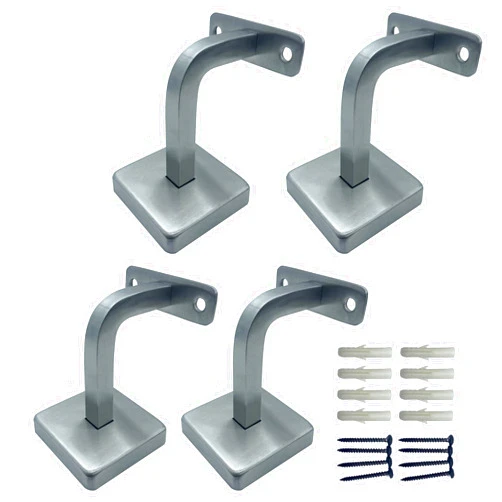 LANGLIER Handrail Brackets 2 PCS for Adjustable Staircase Stair Railing Brackets with Screws (Silvery, Non Adjustable)
