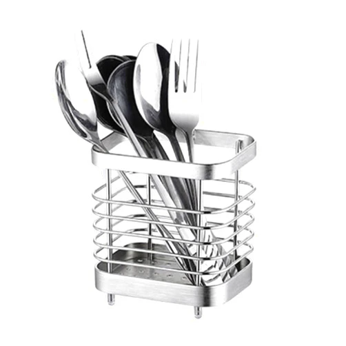 ANHORTS Kitchen Utensil Holder, Stainless Steel Sink Utensil Holder Countertop, Kitchen Utensil Drying Caddy, Cutlery Drainer for Kitchen Utensil, Rust-Proof Cutlery Utensil Organizer (silver)