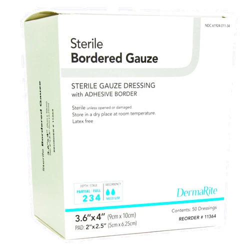 Dermarite Industries Sterile Bordered Dressing with Adhesive Border, 50 Count