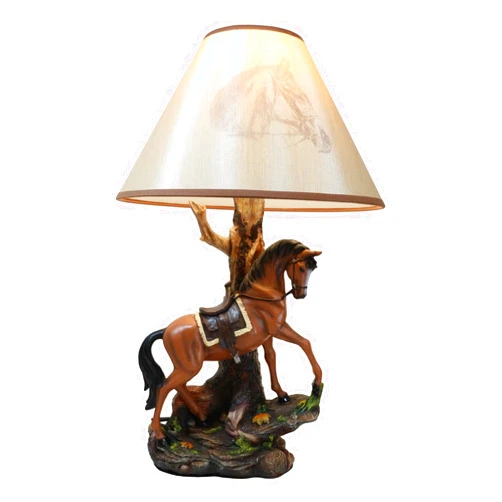 Ebros Gift Ebros Equestrian Beauty Western Cowboy Chestnut Brown Horse Stallion with Saddle Strolling by Tree Outpost Desktop Side Table Lamp with Printed Silhouette Shade Rustic Home Decor Lighting Accent