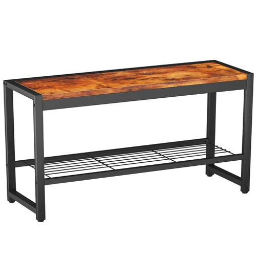 HOMEFORT Shoe Bench, Modern Industrial Shoe Storage Bench, Entryway Bench with Mesh Shelf and Sturdy Metal Frame, Metal Shoe Rack with Durable MDF Top for Hallway, Mudroom, Living Room, Rustic Brown