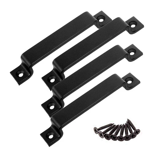 CBTONE 6-1/2 Inch Sliding Barn Door Handle Pull, 4 Pack Black Steel Pull Handle for Sliding Barn Doors Gates Garages Sheds Closets