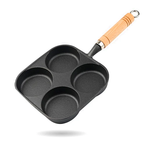 JUSTUP Nonstick Frying Pan,4-Cup Cast Iron Egg Pan Divided Grill Pan with Wooden Handle,Breakfast Skillet Omelet Pan for Egg,Steak and Burgers (Black)