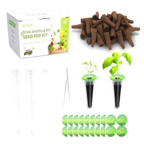 URUQ 140Pcs Hydroponic Pods Supplies: Compatible with AeroGarden Grow Anything Herb Kits - Includes Grow Sponges Grow Baskets Grow Domes Labels A&B Plant Food - Hydroponics Supplies for Most Brand